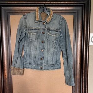 Embellished Denim Jacket with Gold Accents